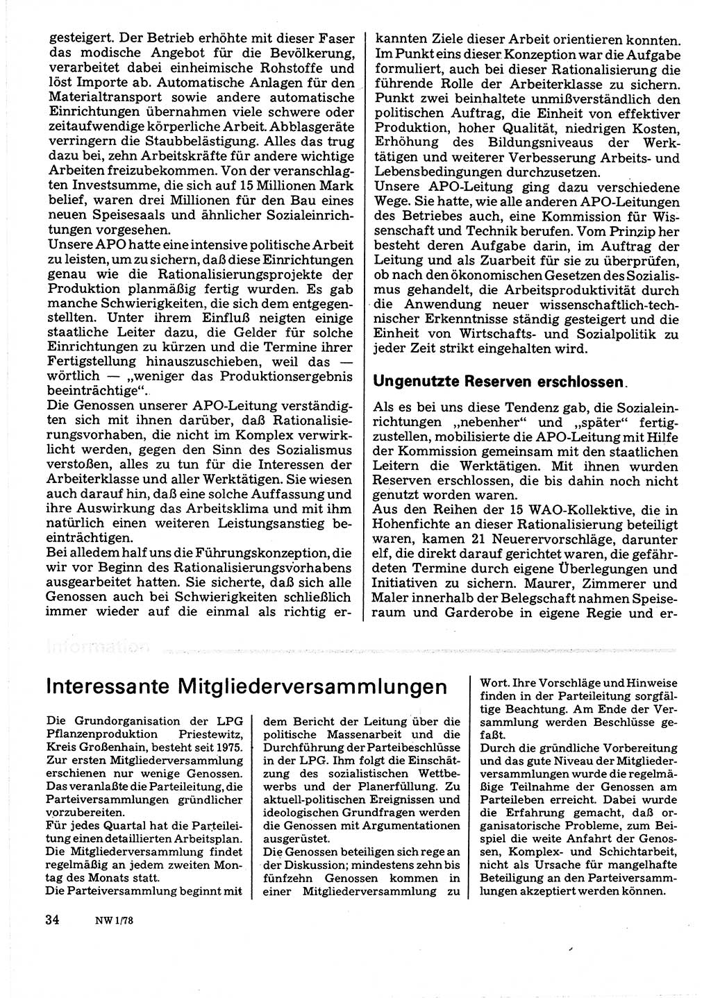 Neuer Weg (NW), Organ des Zentralkomitees (ZK) der SED (Sozialistische Einheitspartei Deutschlands) für Fragen des Parteilebens, 33. Jahrgang [Deutsche Demokratische Republik (DDR)] 1978, Seite 34 (NW ZK SED DDR 1978, S. 34)