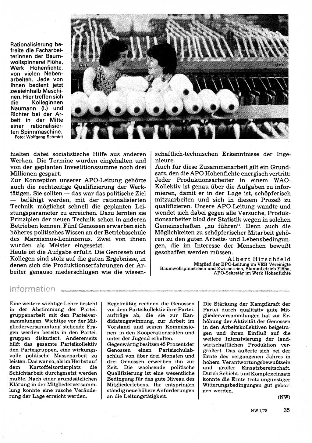Neuer Weg (NW), Organ des Zentralkomitees (ZK) der SED (Sozialistische Einheitspartei Deutschlands) für Fragen des Parteilebens, 33. Jahrgang [Deutsche Demokratische Republik (DDR)] 1978, Seite 35 (NW ZK SED DDR 1978, S. 35)