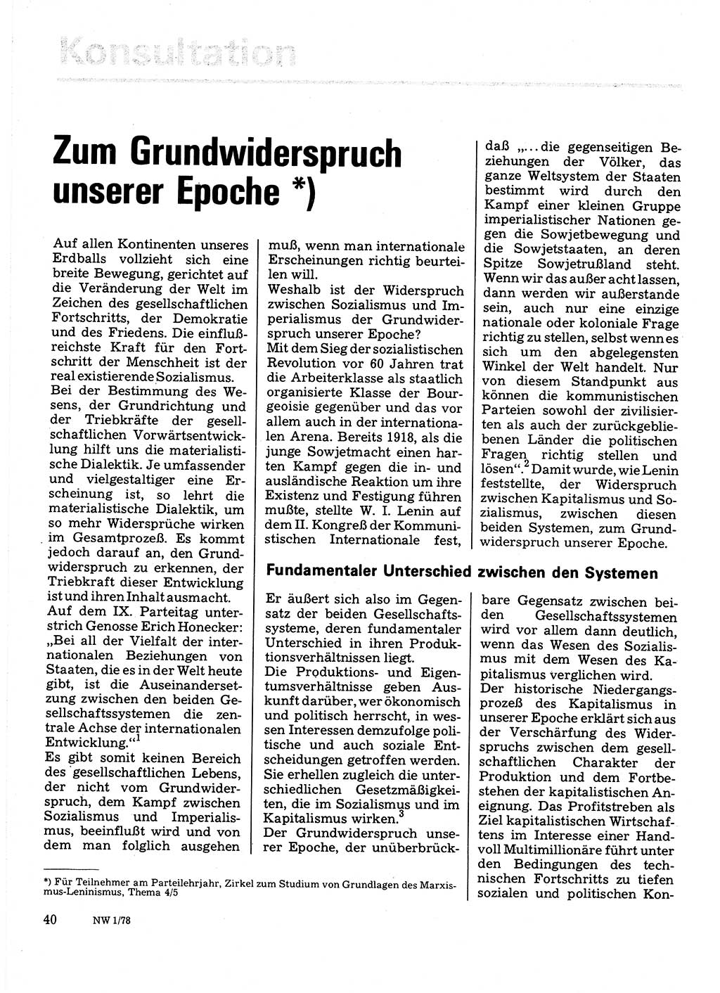 Neuer Weg (NW), Organ des Zentralkomitees (ZK) der SED (Sozialistische Einheitspartei Deutschlands) für Fragen des Parteilebens, 33. Jahrgang [Deutsche Demokratische Republik (DDR)] 1978, Seite 40 (NW ZK SED DDR 1978, S. 40)