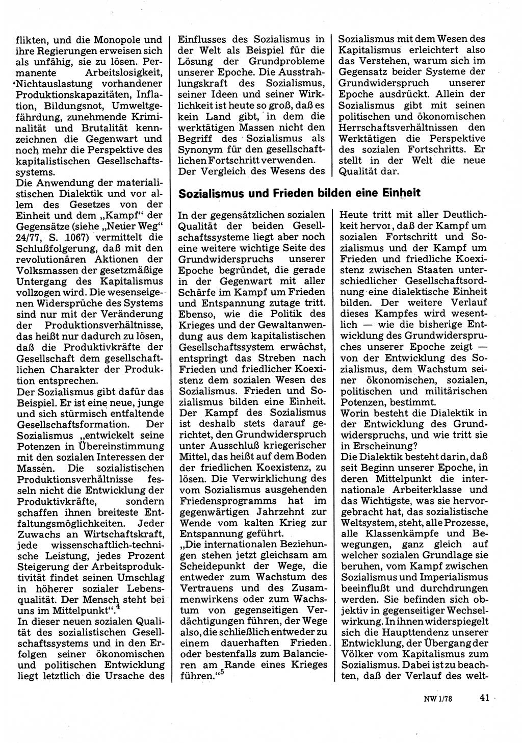 Neuer Weg (NW), Organ des Zentralkomitees (ZK) der SED (Sozialistische Einheitspartei Deutschlands) für Fragen des Parteilebens, 33. Jahrgang [Deutsche Demokratische Republik (DDR)] 1978, Seite 41 (NW ZK SED DDR 1978, S. 41)