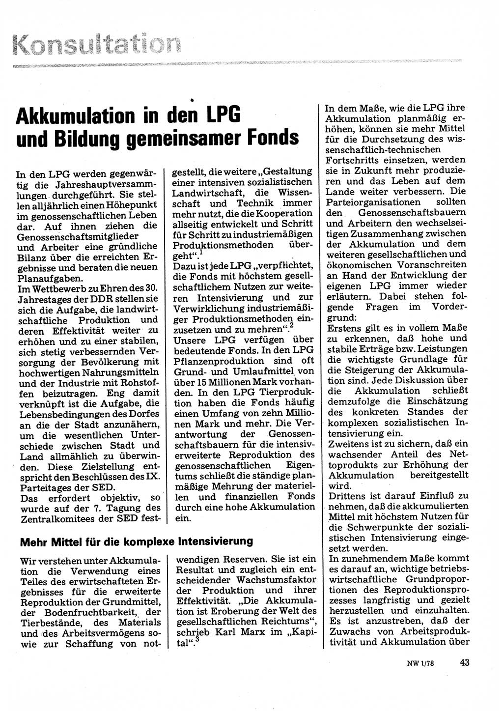 Neuer Weg (NW), Organ des Zentralkomitees (ZK) der SED (Sozialistische Einheitspartei Deutschlands) für Fragen des Parteilebens, 33. Jahrgang [Deutsche Demokratische Republik (DDR)] 1978, Seite 43 (NW ZK SED DDR 1978, S. 43)