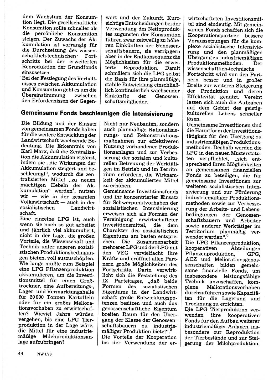 Neuer Weg (NW), Organ des Zentralkomitees (ZK) der SED (Sozialistische Einheitspartei Deutschlands) für Fragen des Parteilebens, 33. Jahrgang [Deutsche Demokratische Republik (DDR)] 1978, Seite 44 (NW ZK SED DDR 1978, S. 44)