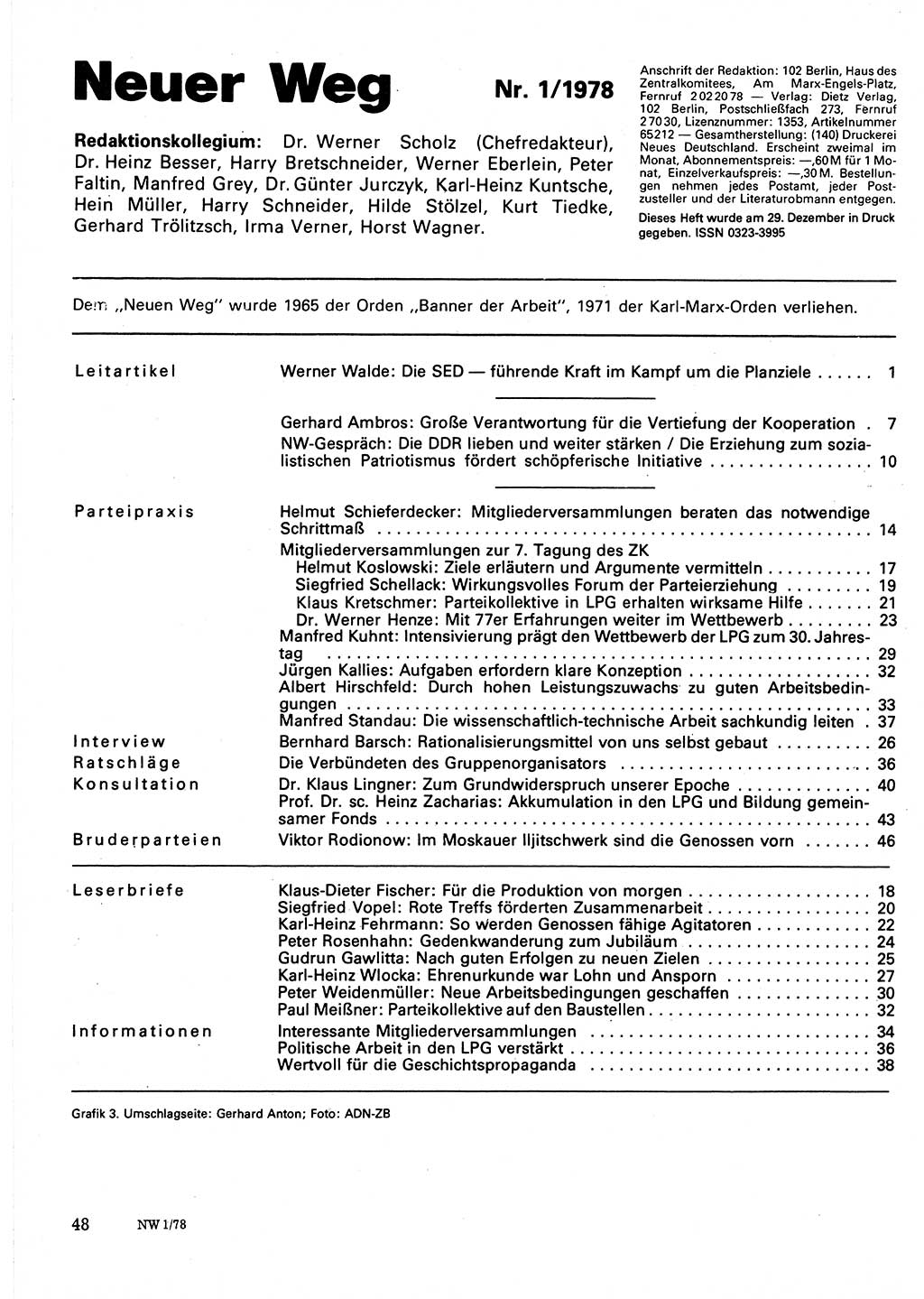 Neuer Weg (NW), Organ des Zentralkomitees (ZK) der SED (Sozialistische Einheitspartei Deutschlands) für Fragen des Parteilebens, 33. Jahrgang [Deutsche Demokratische Republik (DDR)] 1978, Seite 48 (NW ZK SED DDR 1978, S. 48)