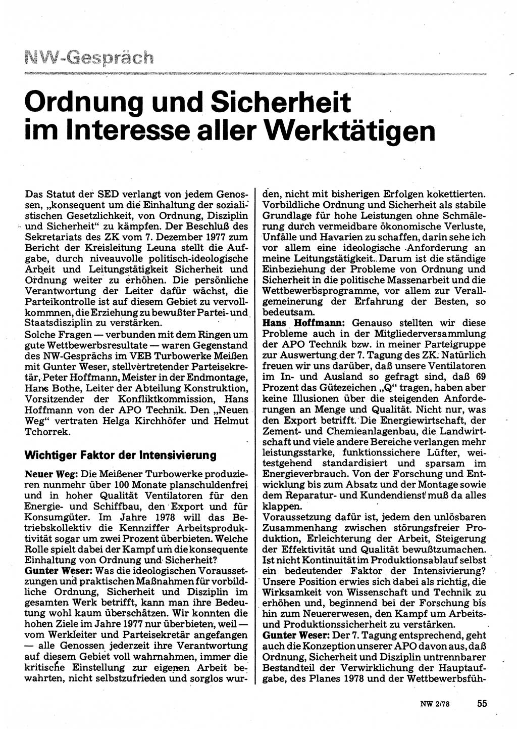 Neuer Weg (NW), Organ des Zentralkomitees (ZK) der SED (Sozialistische Einheitspartei Deutschlands) für Fragen des Parteilebens, 33. Jahrgang [Deutsche Demokratische Republik (DDR)] 1978, Seite 55 (NW ZK SED DDR 1978, S. 55)