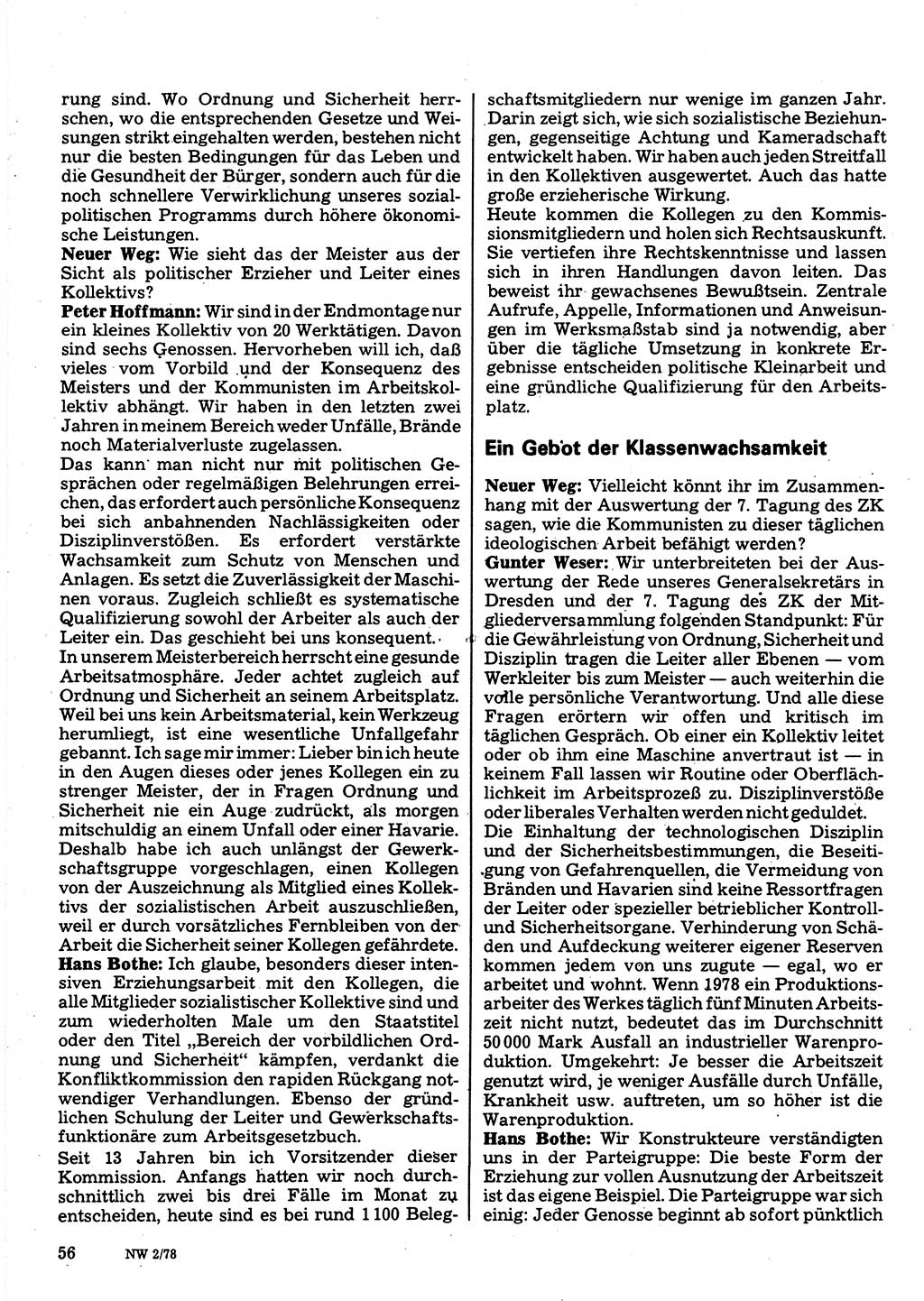 Neuer Weg (NW), Organ des Zentralkomitees (ZK) der SED (Sozialistische Einheitspartei Deutschlands) für Fragen des Parteilebens, 33. Jahrgang [Deutsche Demokratische Republik (DDR)] 1978, Seite 56 (NW ZK SED DDR 1978, S. 56)