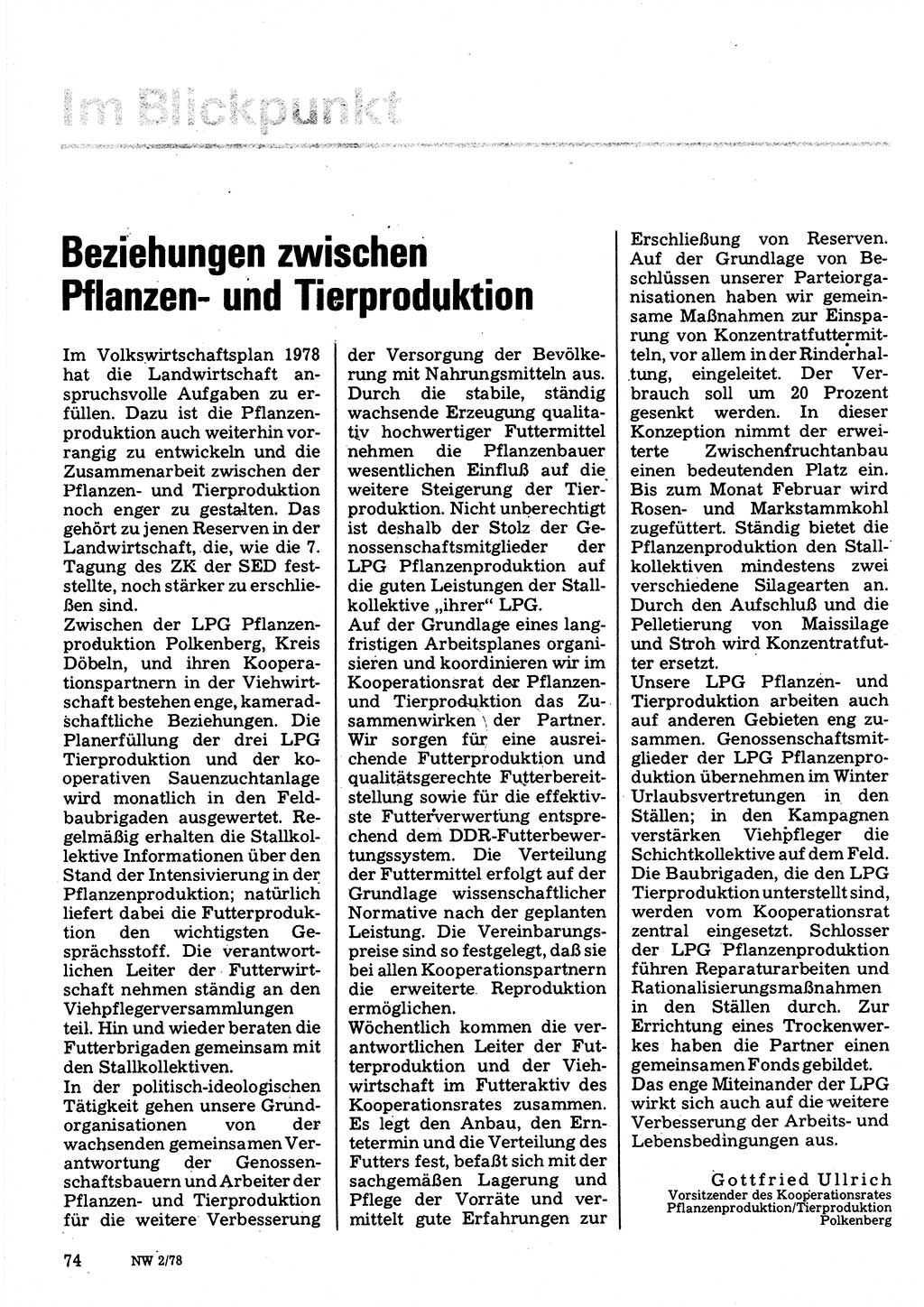 Neuer Weg (NW), Organ des Zentralkomitees (ZK) der SED (Sozialistische Einheitspartei Deutschlands) für Fragen des Parteilebens, 33. Jahrgang [Deutsche Demokratische Republik (DDR)] 1978, Seite 74 (NW ZK SED DDR 1978, S. 74)