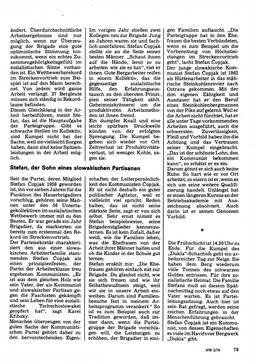 Neuer Weg (NW), Organ des Zentralkomitees (ZK) der SED (Sozialistische Einheitspartei Deutschlands) für Fragen des Parteilebens, 33. Jahrgang [Deutsche Demokratische Republik (DDR)] 1978, Seite 79 (NW ZK SED DDR 1978, S. 79)