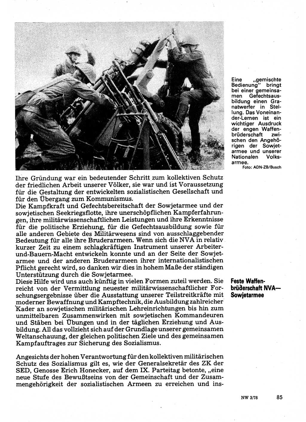 Neuer Weg (NW), Organ des Zentralkomitees (ZK) der SED (Sozialistische Einheitspartei Deutschlands) für Fragen des Parteilebens, 33. Jahrgang [Deutsche Demokratische Republik (DDR)] 1978, Seite 85 (NW ZK SED DDR 1978, S. 85)