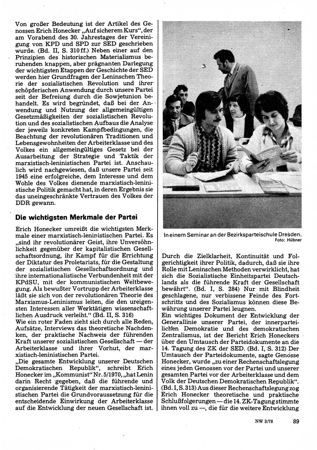 Neuer Weg (NW), Organ des Zentralkomitees (ZK) der SED (Sozialistische Einheitspartei Deutschlands) für Fragen des Parteilebens, 33. Jahrgang [Deutsche Demokratische Republik (DDR)] 1978, Seite 89 (NW ZK SED DDR 1978, S. 89)