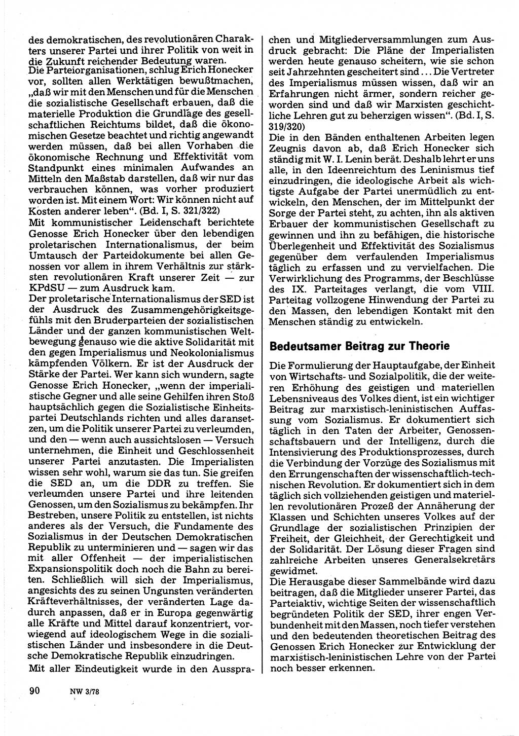 Neuer Weg (NW), Organ des Zentralkomitees (ZK) der SED (Sozialistische Einheitspartei Deutschlands) für Fragen des Parteilebens, 33. Jahrgang [Deutsche Demokratische Republik (DDR)] 1978, Seite 90 (NW ZK SED DDR 1978, S. 90)