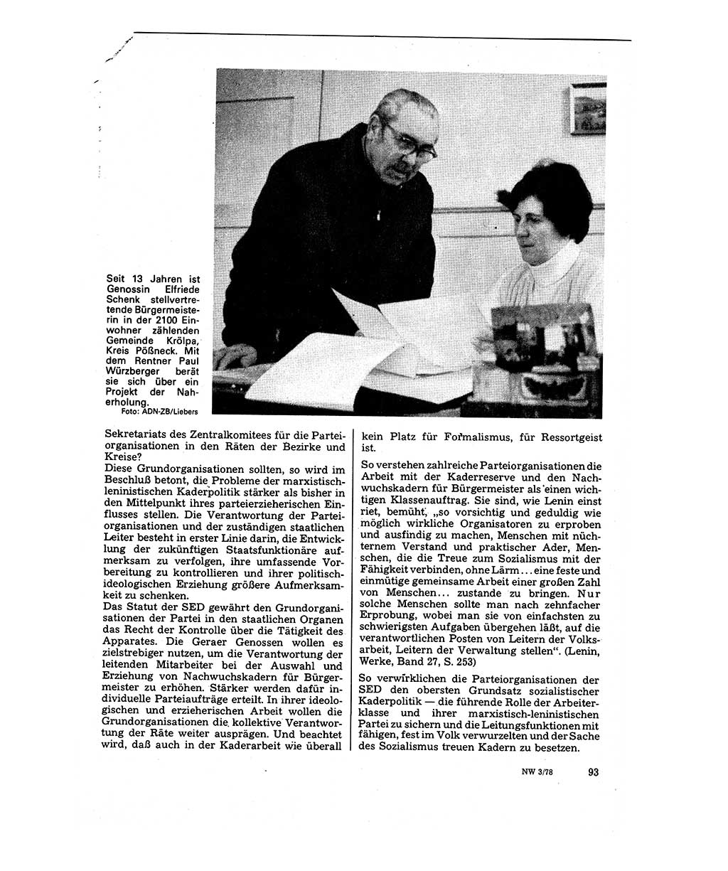 Neuer Weg (NW), Organ des Zentralkomitees (ZK) der SED (Sozialistische Einheitspartei Deutschlands) für Fragen des Parteilebens, 33. Jahrgang [Deutsche Demokratische Republik (DDR)] 1978, Seite 93 (NW ZK SED DDR 1978, S. 93)