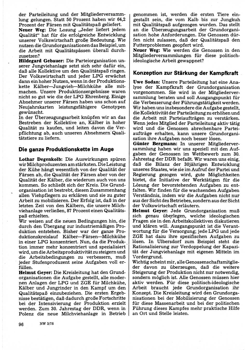 Neuer Weg (NW), Organ des Zentralkomitees (ZK) der SED (Sozialistische Einheitspartei Deutschlands) für Fragen des Parteilebens, 33. Jahrgang [Deutsche Demokratische Republik (DDR)] 1978, Seite 96 (NW ZK SED DDR 1978, S. 96)