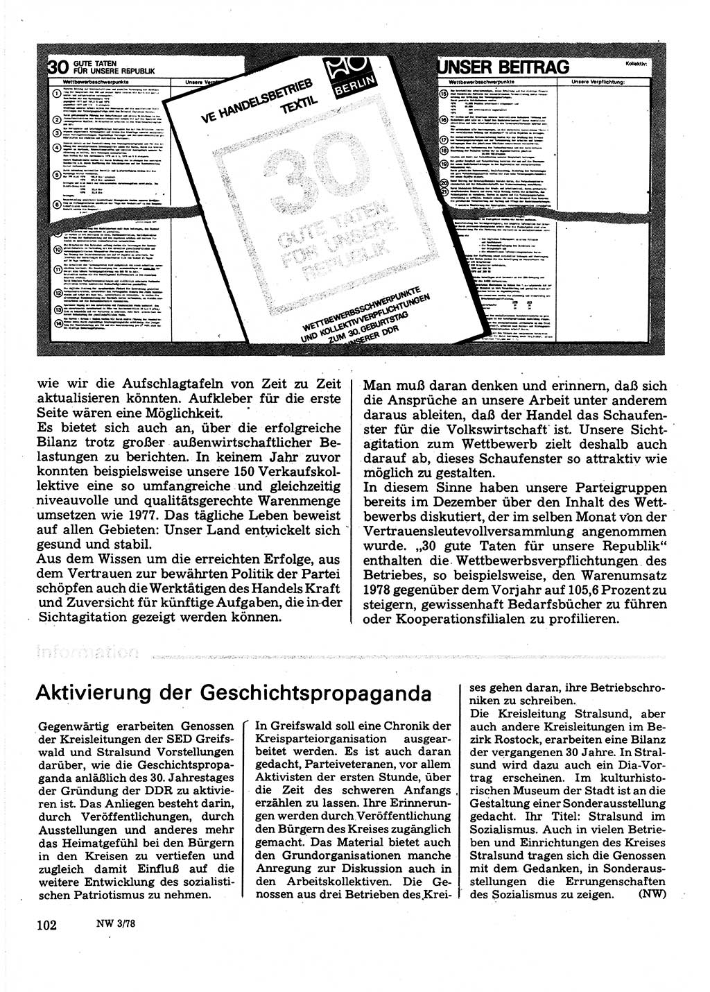 Neuer Weg (NW), Organ des Zentralkomitees (ZK) der SED (Sozialistische Einheitspartei Deutschlands) für Fragen des Parteilebens, 33. Jahrgang [Deutsche Demokratische Republik (DDR)] 1978, Seite 102 (NW ZK SED DDR 1978, S. 102)