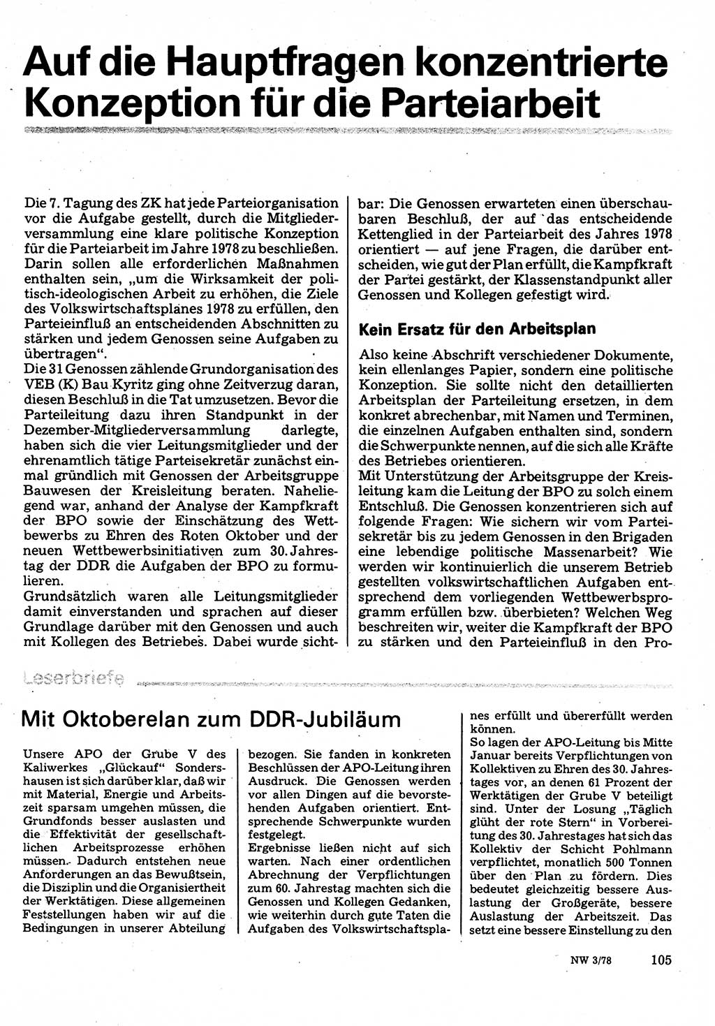 Neuer Weg (NW), Organ des Zentralkomitees (ZK) der SED (Sozialistische Einheitspartei Deutschlands) für Fragen des Parteilebens, 33. Jahrgang [Deutsche Demokratische Republik (DDR)] 1978, Seite 105 (NW ZK SED DDR 1978, S. 105)