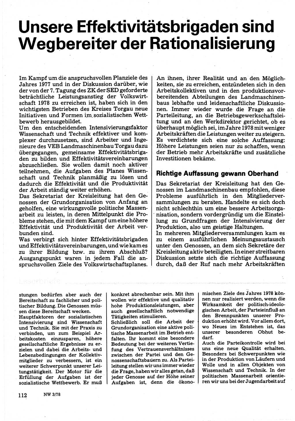 Neuer Weg (NW), Organ des Zentralkomitees (ZK) der SED (Sozialistische Einheitspartei Deutschlands) für Fragen des Parteilebens, 33. Jahrgang [Deutsche Demokratische Republik (DDR)] 1978, Seite 112 (NW ZK SED DDR 1978, S. 112)