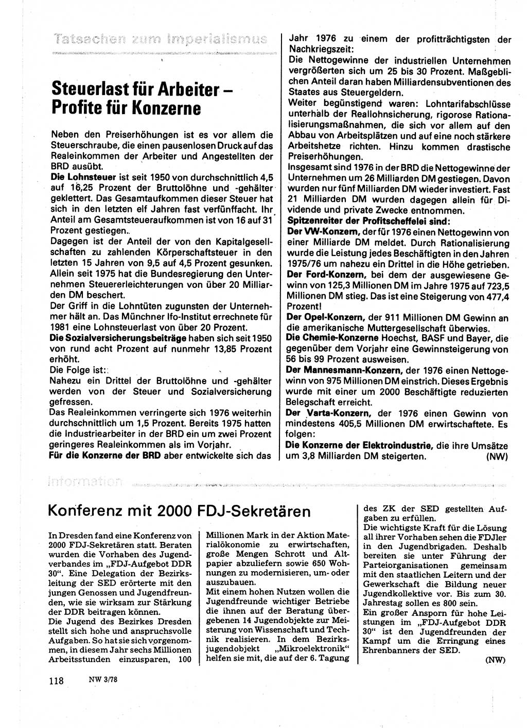 Neuer Weg (NW), Organ des Zentralkomitees (ZK) der SED (Sozialistische Einheitspartei Deutschlands) für Fragen des Parteilebens, 33. Jahrgang [Deutsche Demokratische Republik (DDR)] 1978, Seite 118 (NW ZK SED DDR 1978, S. 118)