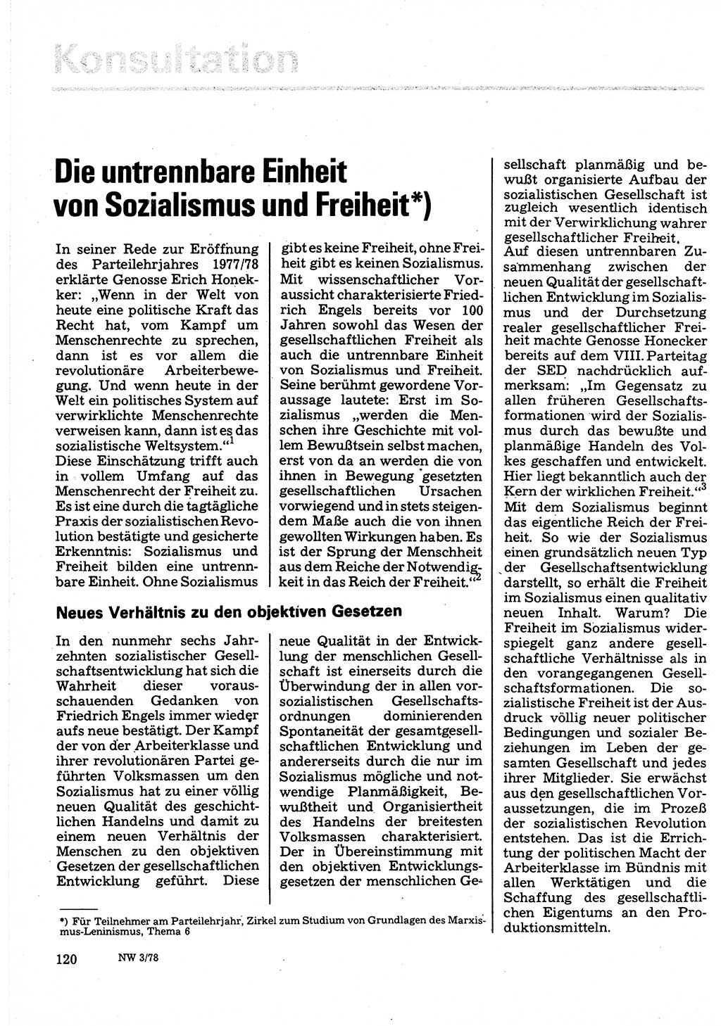 Neuer Weg (NW), Organ des Zentralkomitees (ZK) der SED (Sozialistische Einheitspartei Deutschlands) für Fragen des Parteilebens, 33. Jahrgang [Deutsche Demokratische Republik (DDR)] 1978, Seite 120 (NW ZK SED DDR 1978, S. 120)