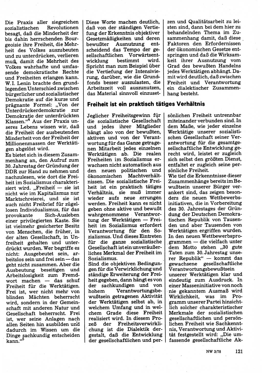 Neuer Weg (NW), Organ des Zentralkomitees (ZK) der SED (Sozialistische Einheitspartei Deutschlands) für Fragen des Parteilebens, 33. Jahrgang [Deutsche Demokratische Republik (DDR)] 1978, Seite 121 (NW ZK SED DDR 1978, S. 121)