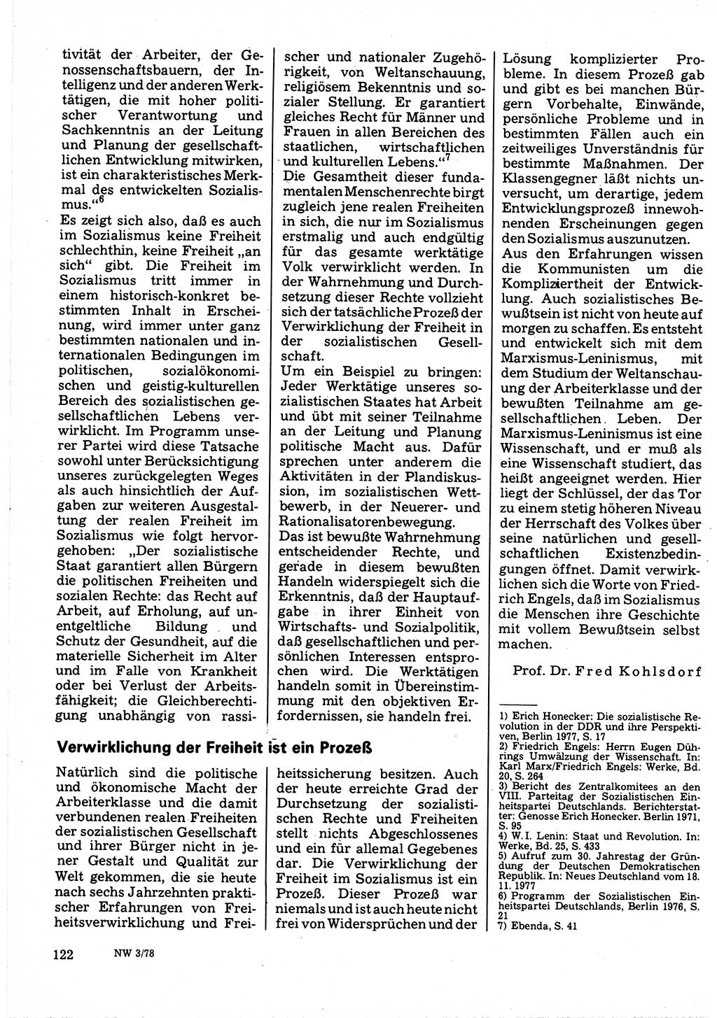 Neuer Weg (NW), Organ des Zentralkomitees (ZK) der SED (Sozialistische Einheitspartei Deutschlands) für Fragen des Parteilebens, 33. Jahrgang [Deutsche Demokratische Republik (DDR)] 1978, Seite 122 (NW ZK SED DDR 1978, S. 122)