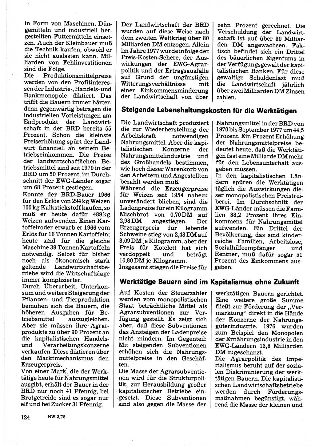 Neuer Weg (NW), Organ des Zentralkomitees (ZK) der SED (Sozialistische Einheitspartei Deutschlands) für Fragen des Parteilebens, 33. Jahrgang [Deutsche Demokratische Republik (DDR)] 1978, Seite 124 (NW ZK SED DDR 1978, S. 124)