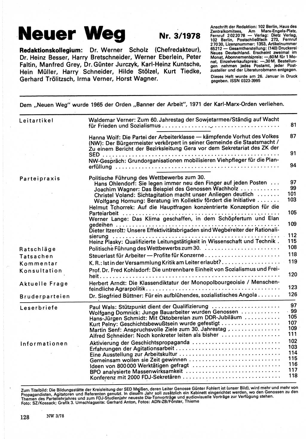 Neuer Weg (NW), Organ des Zentralkomitees (ZK) der SED (Sozialistische Einheitspartei Deutschlands) für Fragen des Parteilebens, 33. Jahrgang [Deutsche Demokratische Republik (DDR)] 1978, Seite 128 (NW ZK SED DDR 1978, S. 128)