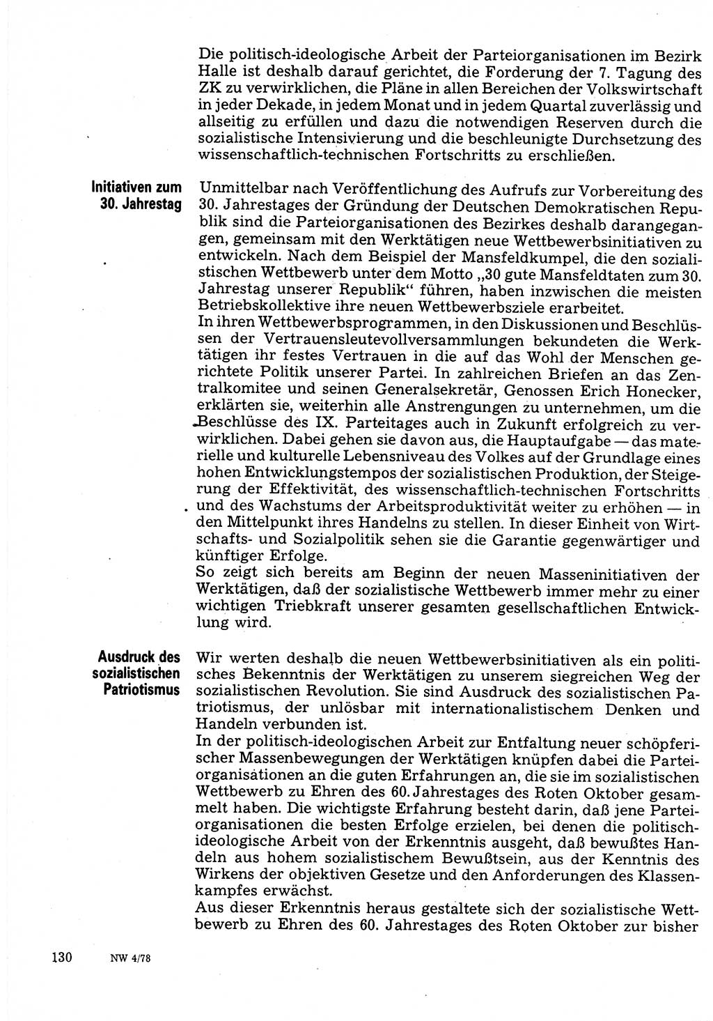 Neuer Weg (NW), Organ des Zentralkomitees (ZK) der SED (Sozialistische Einheitspartei Deutschlands) für Fragen des Parteilebens, 33. Jahrgang [Deutsche Demokratische Republik (DDR)] 1978, Seite 130 (NW ZK SED DDR 1978, S. 130)