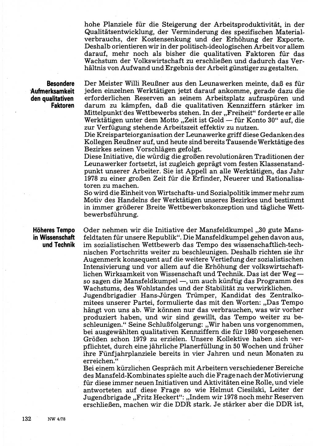 Neuer Weg (NW), Organ des Zentralkomitees (ZK) der SED (Sozialistische Einheitspartei Deutschlands) für Fragen des Parteilebens, 33. Jahrgang [Deutsche Demokratische Republik (DDR)] 1978, Seite 132 (NW ZK SED DDR 1978, S. 132)