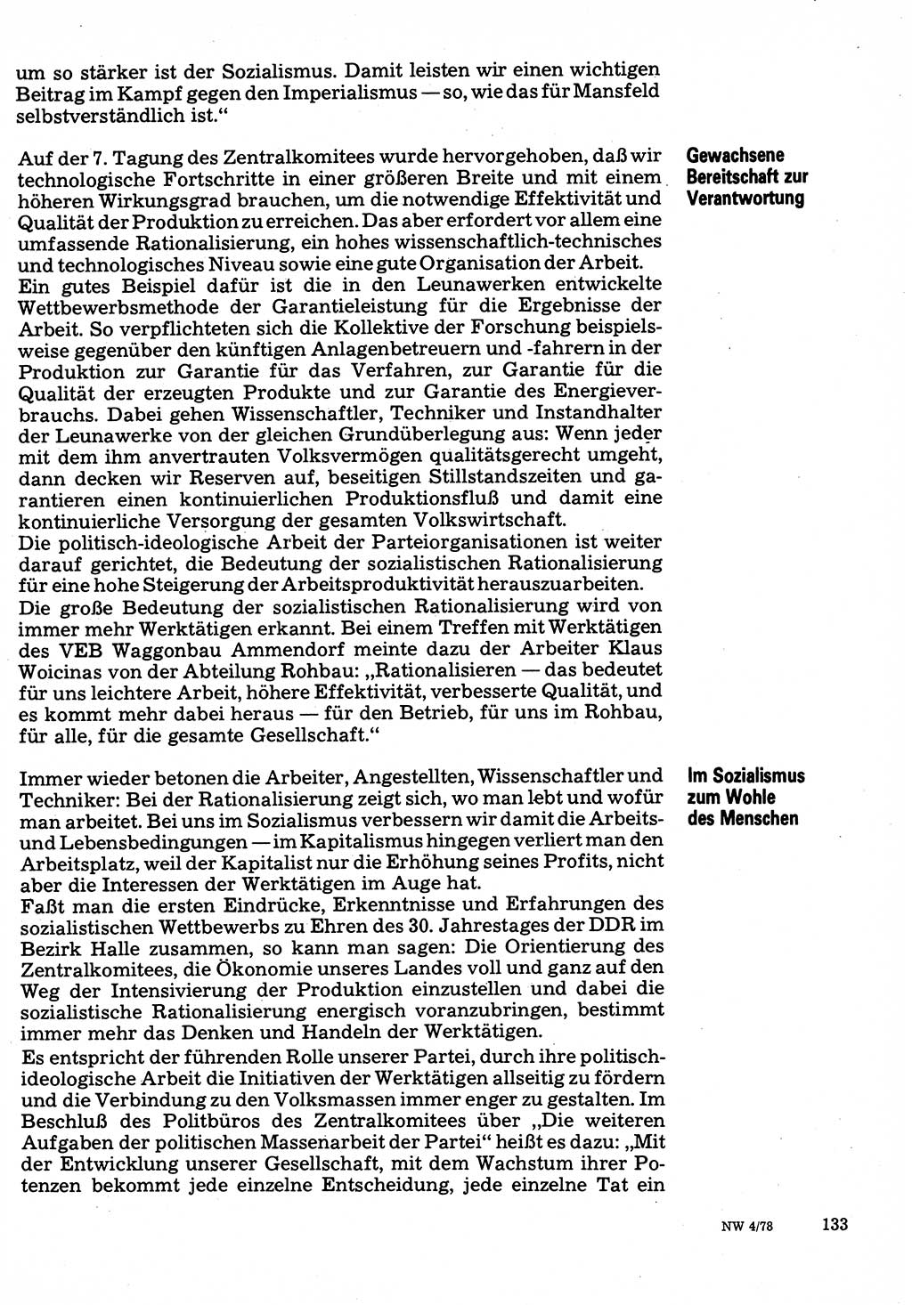 Neuer Weg (NW), Organ des Zentralkomitees (ZK) der SED (Sozialistische Einheitspartei Deutschlands) für Fragen des Parteilebens, 33. Jahrgang [Deutsche Demokratische Republik (DDR)] 1978, Seite 133 (NW ZK SED DDR 1978, S. 133)