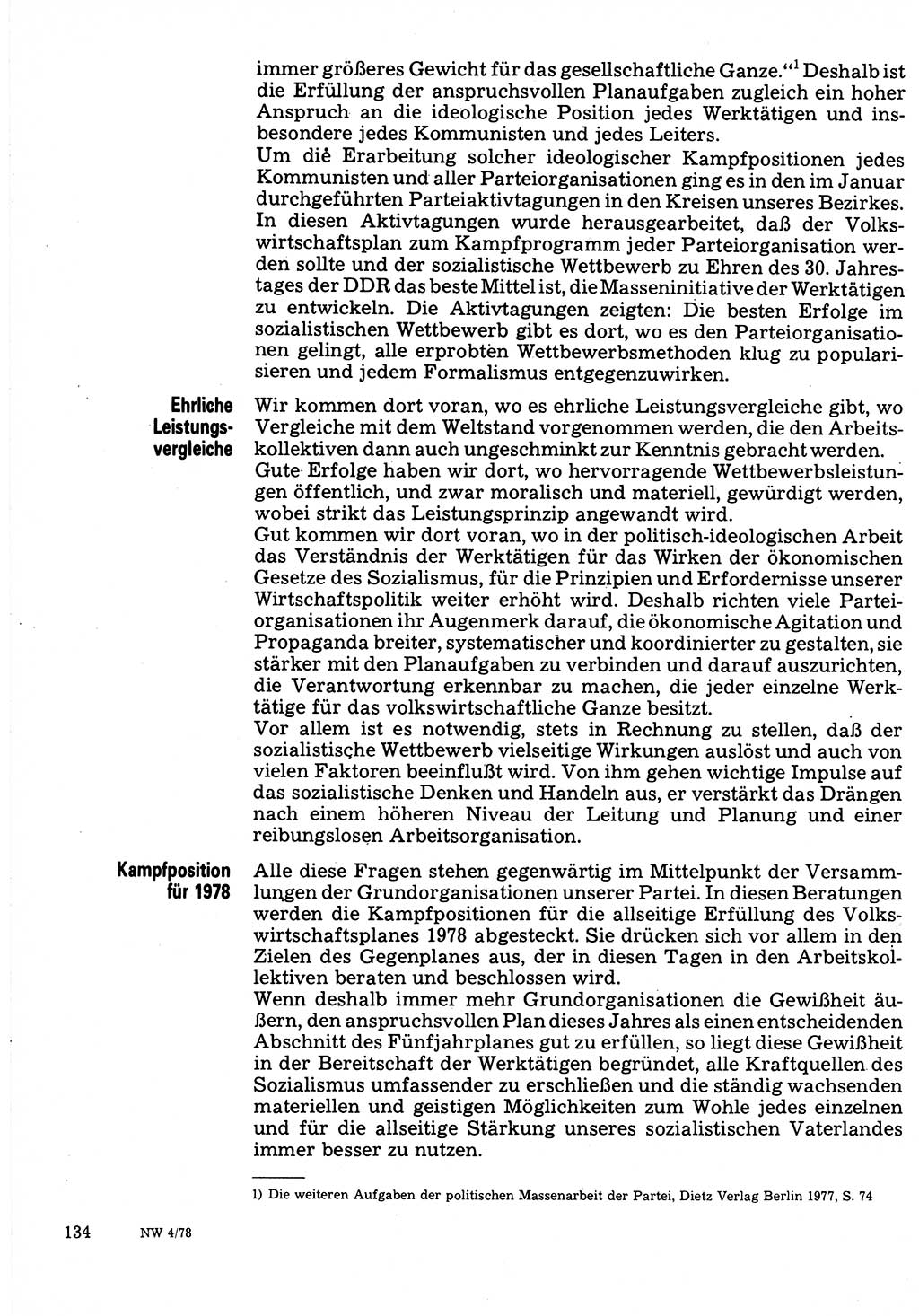Neuer Weg (NW), Organ des Zentralkomitees (ZK) der SED (Sozialistische Einheitspartei Deutschlands) für Fragen des Parteilebens, 33. Jahrgang [Deutsche Demokratische Republik (DDR)] 1978, Seite 134 (NW ZK SED DDR 1978, S. 134)
