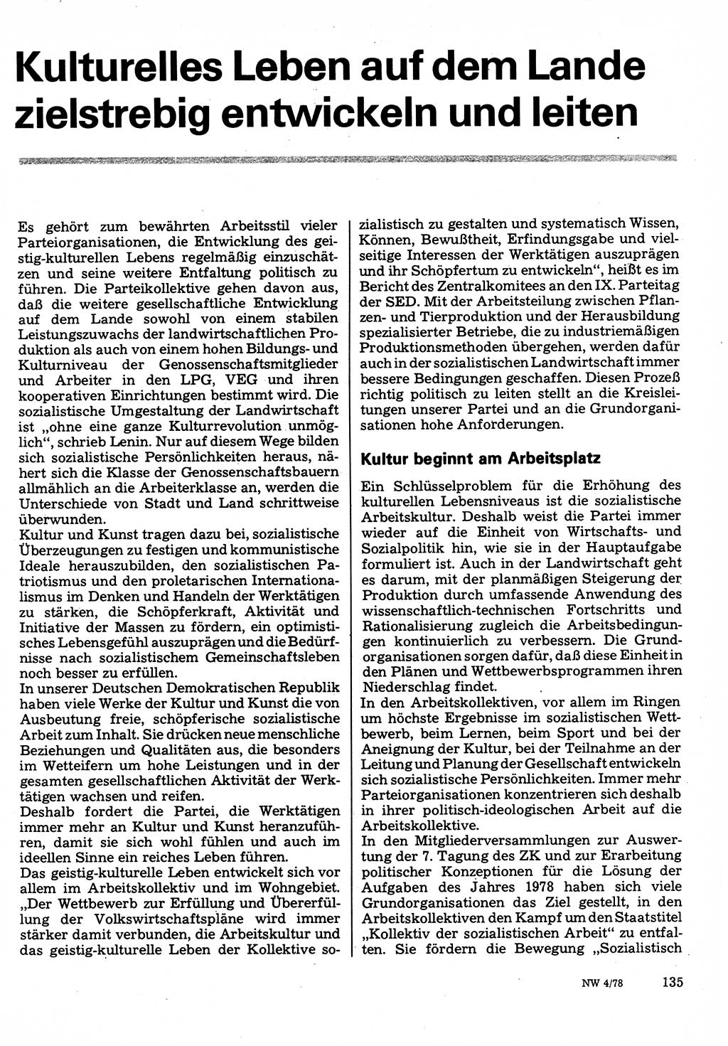 Neuer Weg (NW), Organ des Zentralkomitees (ZK) der SED (Sozialistische Einheitspartei Deutschlands) fÃ¼r Fragen des Parteilebens, 33. Jahrgang [Deutsche Demokratische Republik (DDR)] 1978, Seite 135 (NW ZK SED DDR 1978, S. 135)