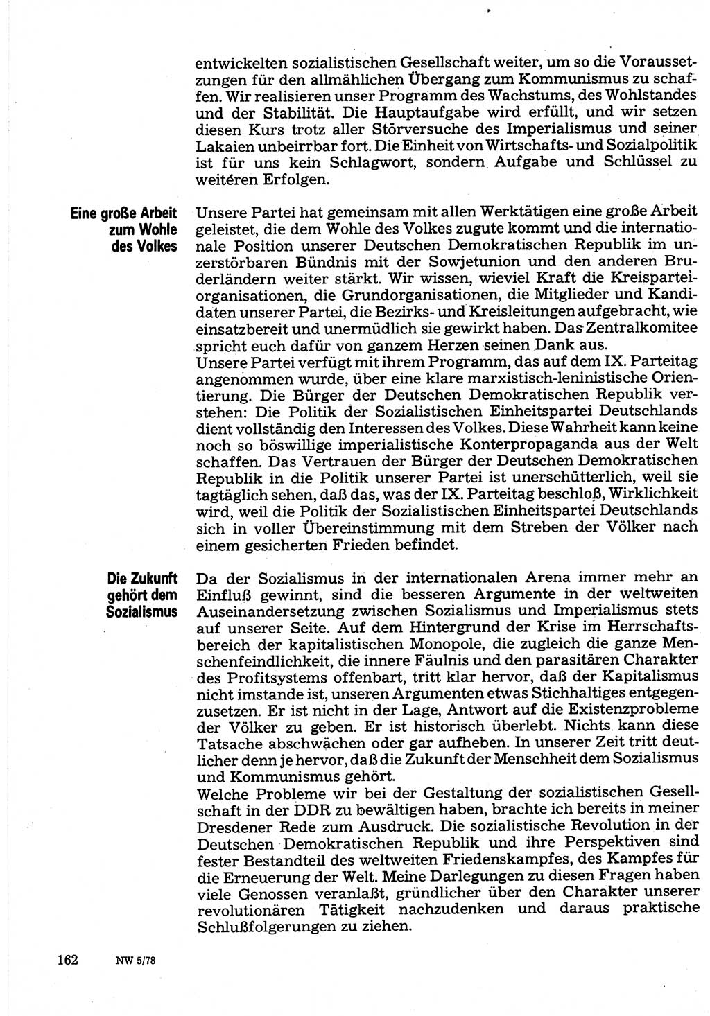Neuer Weg (NW), Organ des Zentralkomitees (ZK) der SED (Sozialistische Einheitspartei Deutschlands) für Fragen des Parteilebens, 33. Jahrgang [Deutsche Demokratische Republik (DDR)] 1978, Seite 162 (NW ZK SED DDR 1978, S. 162)