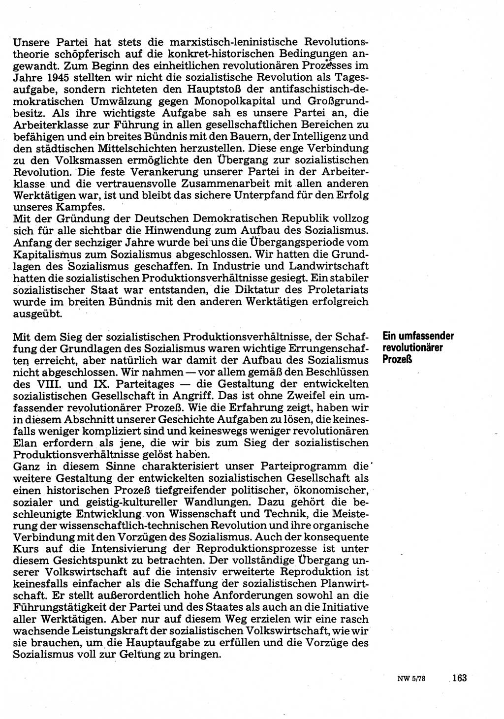 Neuer Weg (NW), Organ des Zentralkomitees (ZK) der SED (Sozialistische Einheitspartei Deutschlands) für Fragen des Parteilebens, 33. Jahrgang [Deutsche Demokratische Republik (DDR)] 1978, Seite 163 (NW ZK SED DDR 1978, S. 163)