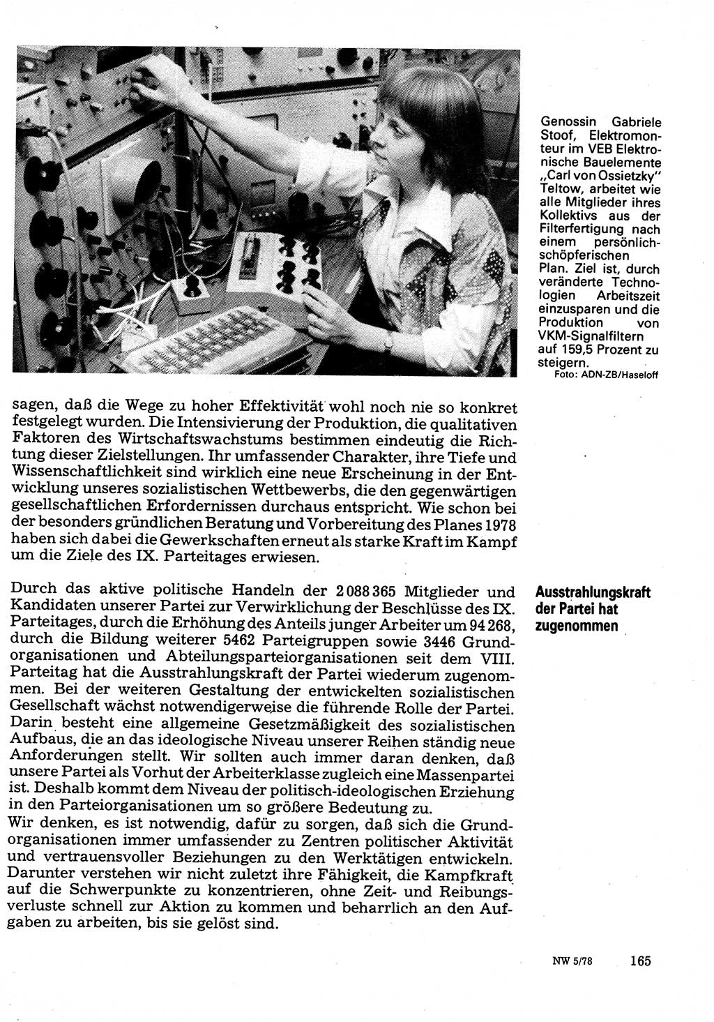 Neuer Weg (NW), Organ des Zentralkomitees (ZK) der SED (Sozialistische Einheitspartei Deutschlands) für Fragen des Parteilebens, 33. Jahrgang [Deutsche Demokratische Republik (DDR)] 1978, Seite 165 (NW ZK SED DDR 1978, S. 165)