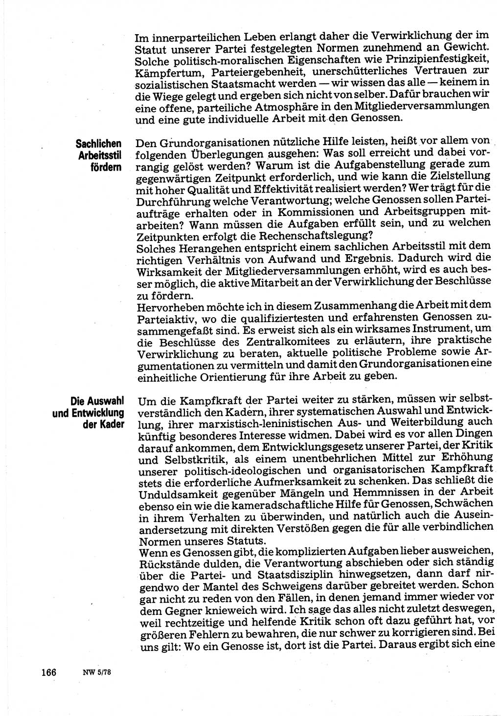 Neuer Weg (NW), Organ des Zentralkomitees (ZK) der SED (Sozialistische Einheitspartei Deutschlands) für Fragen des Parteilebens, 33. Jahrgang [Deutsche Demokratische Republik (DDR)] 1978, Seite 166 (NW ZK SED DDR 1978, S. 166)