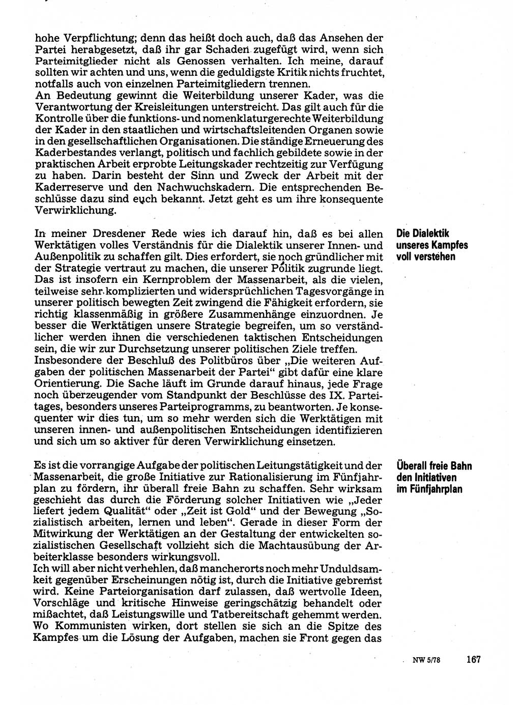 Neuer Weg (NW), Organ des Zentralkomitees (ZK) der SED (Sozialistische Einheitspartei Deutschlands) für Fragen des Parteilebens, 33. Jahrgang [Deutsche Demokratische Republik (DDR)] 1978, Seite 167 (NW ZK SED DDR 1978, S. 167)
