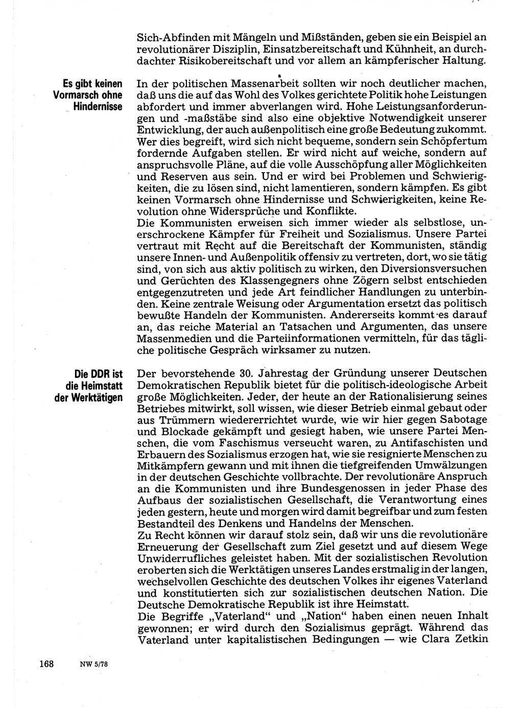 Neuer Weg (NW), Organ des Zentralkomitees (ZK) der SED (Sozialistische Einheitspartei Deutschlands) für Fragen des Parteilebens, 33. Jahrgang [Deutsche Demokratische Republik (DDR)] 1978, Seite 168 (NW ZK SED DDR 1978, S. 168)