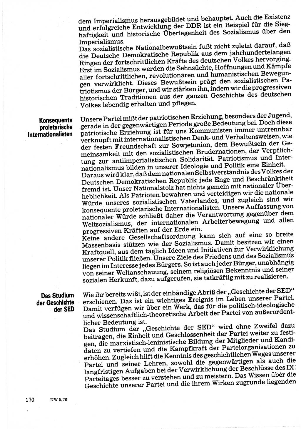 Neuer Weg (NW), Organ des Zentralkomitees (ZK) der SED (Sozialistische Einheitspartei Deutschlands) für Fragen des Parteilebens, 33. Jahrgang [Deutsche Demokratische Republik (DDR)] 1978, Seite 170 (NW ZK SED DDR 1978, S. 170)