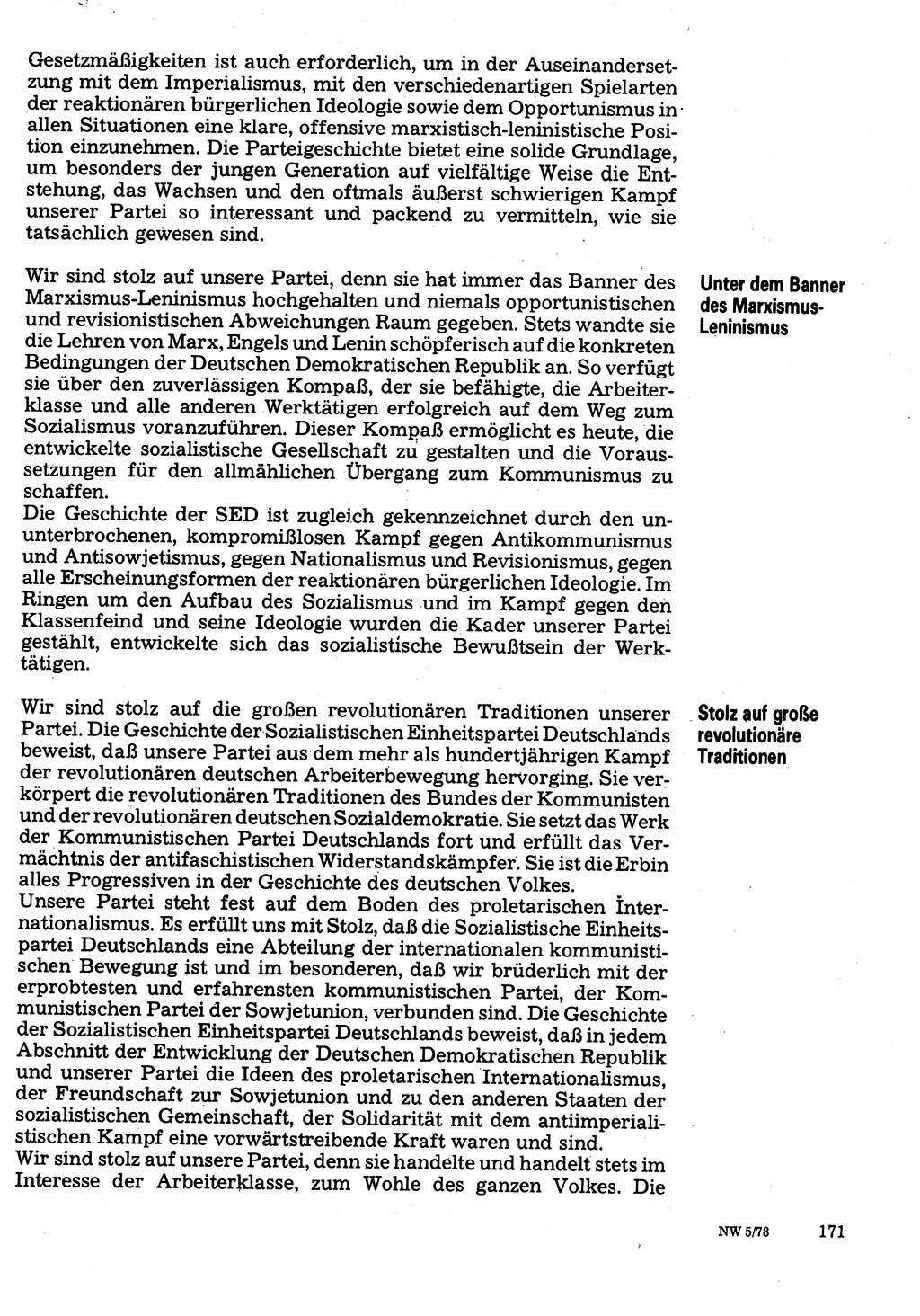 Neuer Weg (NW), Organ des Zentralkomitees (ZK) der SED (Sozialistische Einheitspartei Deutschlands) für Fragen des Parteilebens, 33. Jahrgang [Deutsche Demokratische Republik (DDR)] 1978, Seite 171 (NW ZK SED DDR 1978, S. 171)