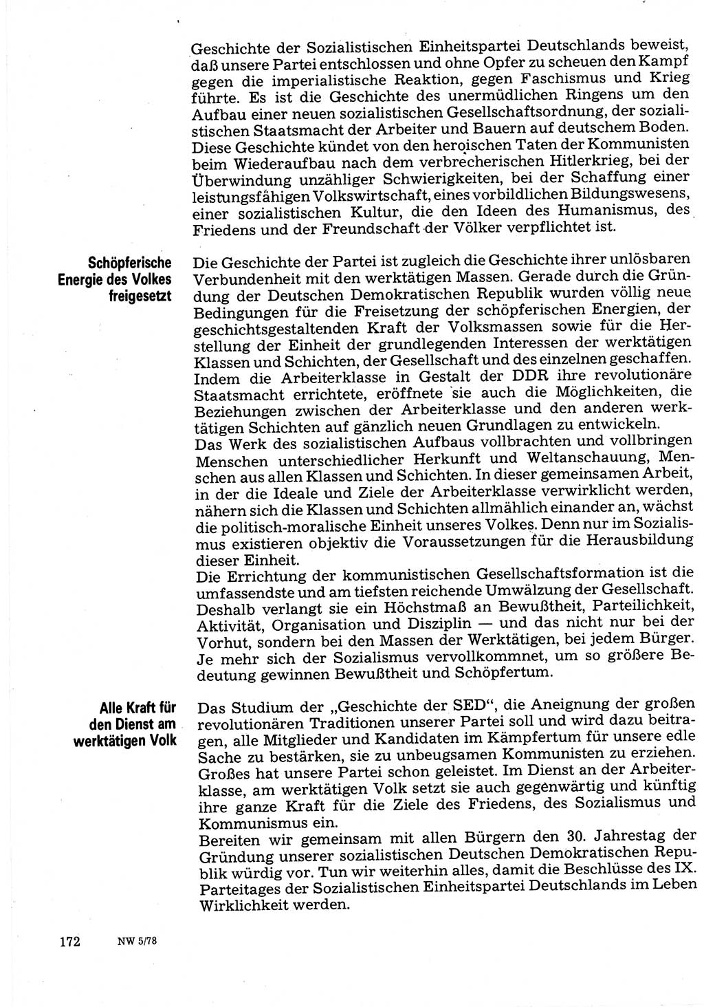 Neuer Weg (NW), Organ des Zentralkomitees (ZK) der SED (Sozialistische Einheitspartei Deutschlands) für Fragen des Parteilebens, 33. Jahrgang [Deutsche Demokratische Republik (DDR)] 1978, Seite 172 (NW ZK SED DDR 1978, S. 172)