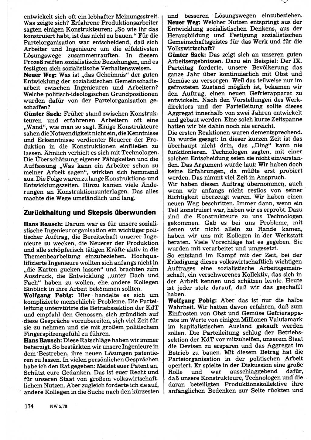 Neuer Weg (NW), Organ des Zentralkomitees (ZK) der SED (Sozialistische Einheitspartei Deutschlands) für Fragen des Parteilebens, 33. Jahrgang [Deutsche Demokratische Republik (DDR)] 1978, Seite 174 (NW ZK SED DDR 1978, S. 174)