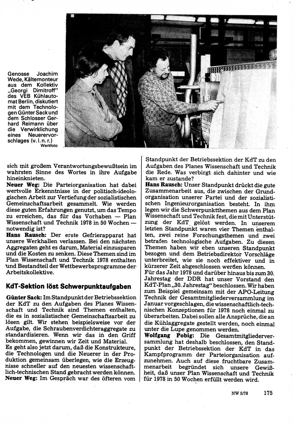 Neuer Weg (NW), Organ des Zentralkomitees (ZK) der SED (Sozialistische Einheitspartei Deutschlands) für Fragen des Parteilebens, 33. Jahrgang [Deutsche Demokratische Republik (DDR)] 1978, Seite 175 (NW ZK SED DDR 1978, S. 175)