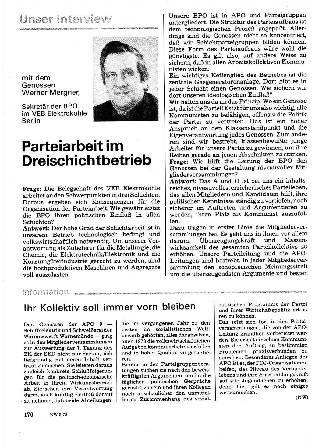 Neuer Weg (NW), Organ des Zentralkomitees (ZK) der SED (Sozialistische Einheitspartei Deutschlands) für Fragen des Parteilebens, 33. Jahrgang [Deutsche Demokratische Republik (DDR)] 1978, Seite 176 (NW ZK SED DDR 1978, S. 176)
