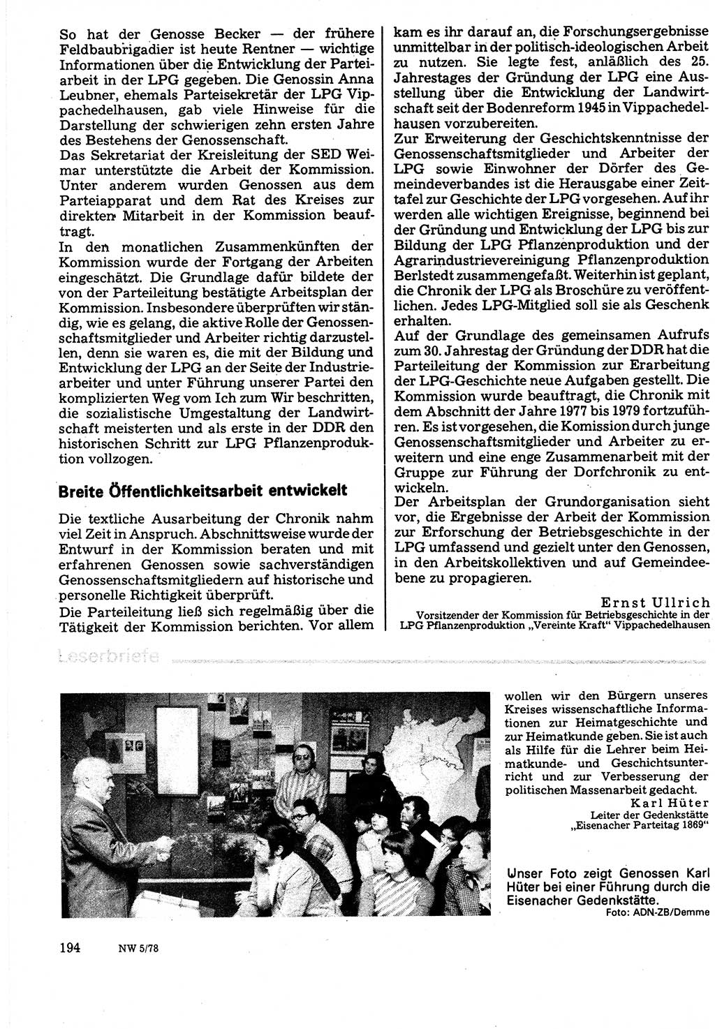 Neuer Weg (NW), Organ des Zentralkomitees (ZK) der SED (Sozialistische Einheitspartei Deutschlands) für Fragen des Parteilebens, 33. Jahrgang [Deutsche Demokratische Republik (DDR)] 1978, Seite 194 (NW ZK SED DDR 1978, S. 194)