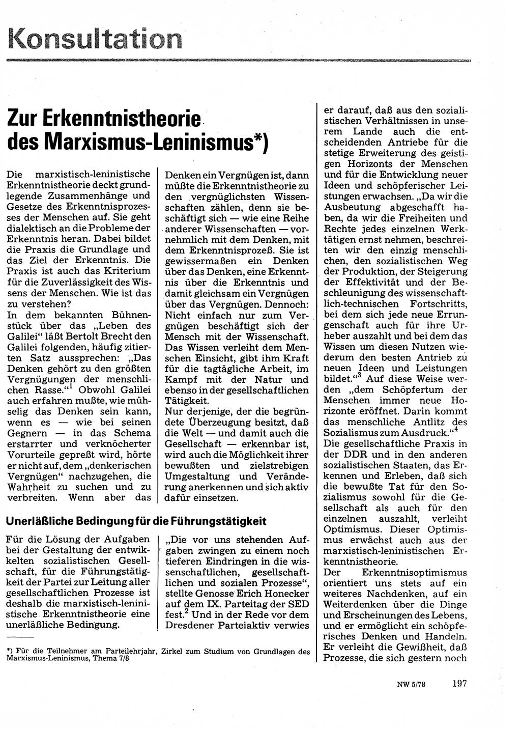 Neuer Weg (NW), Organ des Zentralkomitees (ZK) der SED (Sozialistische Einheitspartei Deutschlands) für Fragen des Parteilebens, 33. Jahrgang [Deutsche Demokratische Republik (DDR)] 1978, Seite 197 (NW ZK SED DDR 1978, S. 197)