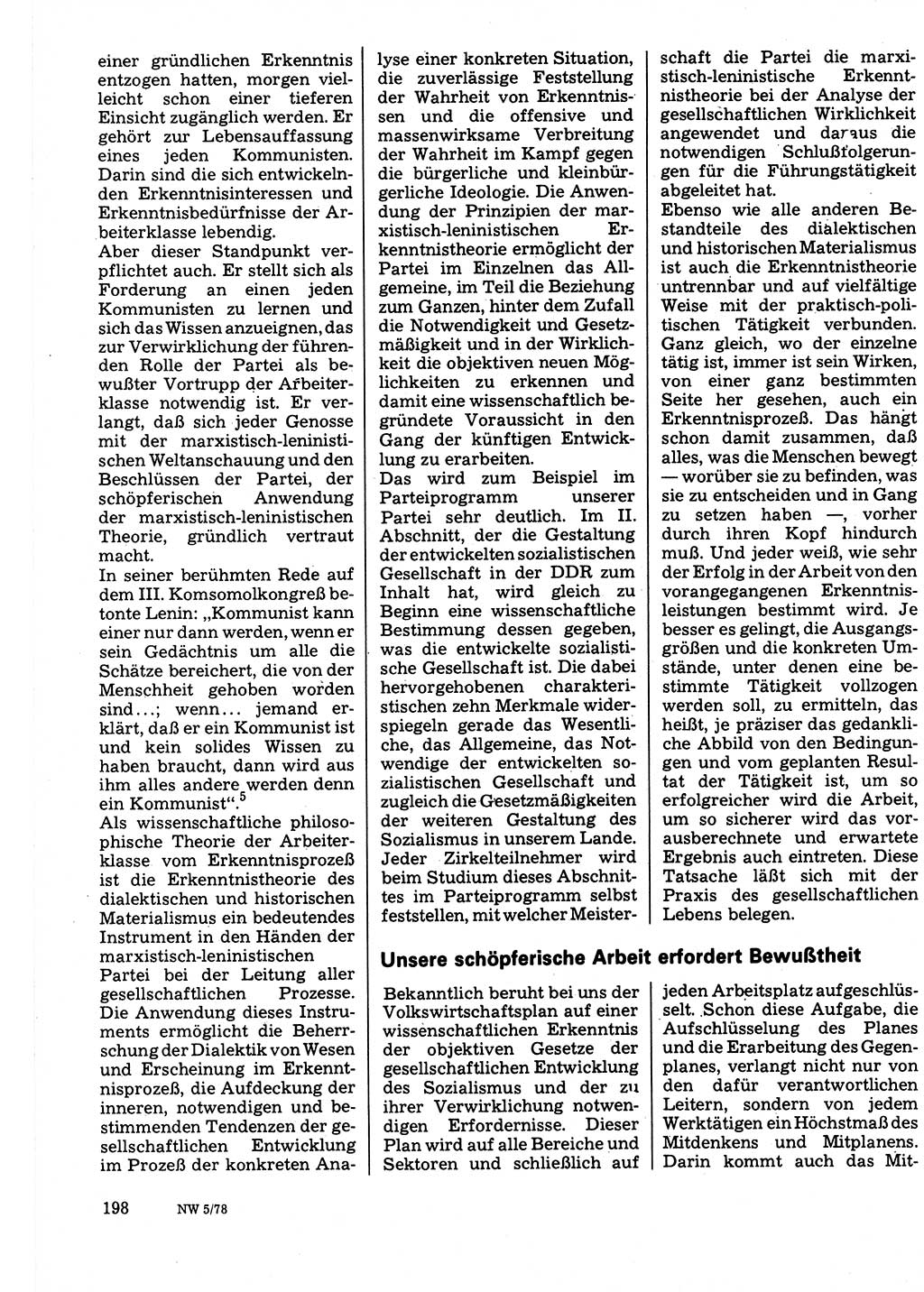 Neuer Weg (NW), Organ des Zentralkomitees (ZK) der SED (Sozialistische Einheitspartei Deutschlands) für Fragen des Parteilebens, 33. Jahrgang [Deutsche Demokratische Republik (DDR)] 1978, Seite 198 (NW ZK SED DDR 1978, S. 198)