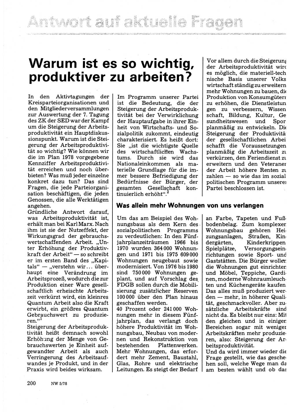 Neuer Weg (NW), Organ des Zentralkomitees (ZK) der SED (Sozialistische Einheitspartei Deutschlands) für Fragen des Parteilebens, 33. Jahrgang [Deutsche Demokratische Republik (DDR)] 1978, Seite 200 (NW ZK SED DDR 1978, S. 200)