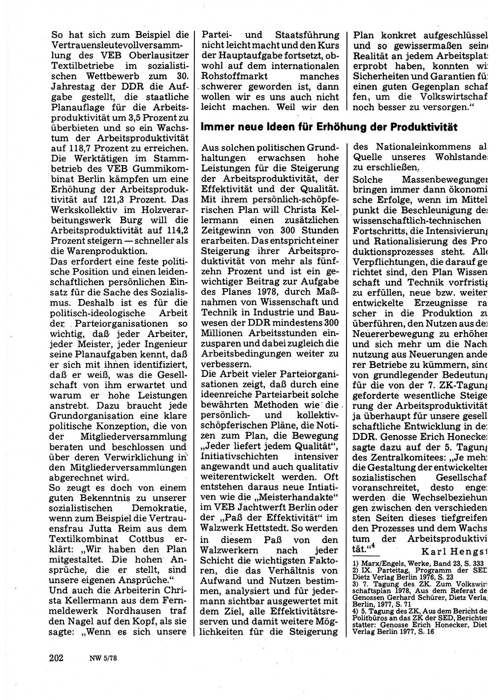 Neuer Weg (NW), Organ des Zentralkomitees (ZK) der SED (Sozialistische Einheitspartei Deutschlands) für Fragen des Parteilebens, 33. Jahrgang [Deutsche Demokratische Republik (DDR)] 1978, Seite 202 (NW ZK SED DDR 1978, S. 202)