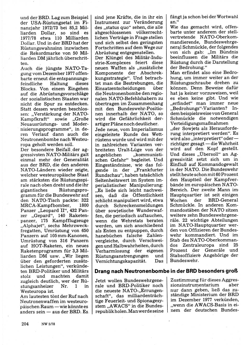 Neuer Weg (NW), Organ des Zentralkomitees (ZK) der SED (Sozialistische Einheitspartei Deutschlands) für Fragen des Parteilebens, 33. Jahrgang [Deutsche Demokratische Republik (DDR)] 1978, Seite 204 (NW ZK SED DDR 1978, S. 204)
