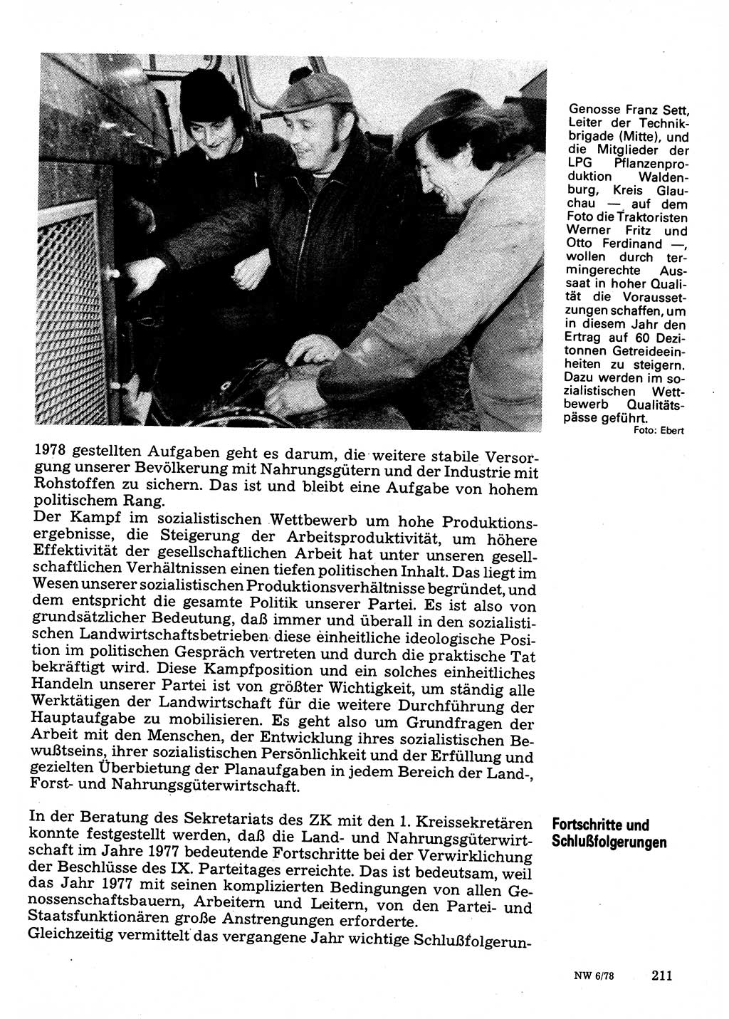 Neuer Weg (NW), Organ des Zentralkomitees (ZK) der SED (Sozialistische Einheitspartei Deutschlands) für Fragen des Parteilebens, 33. Jahrgang [Deutsche Demokratische Republik (DDR)] 1978, Seite 211 (NW ZK SED DDR 1978, S. 211)