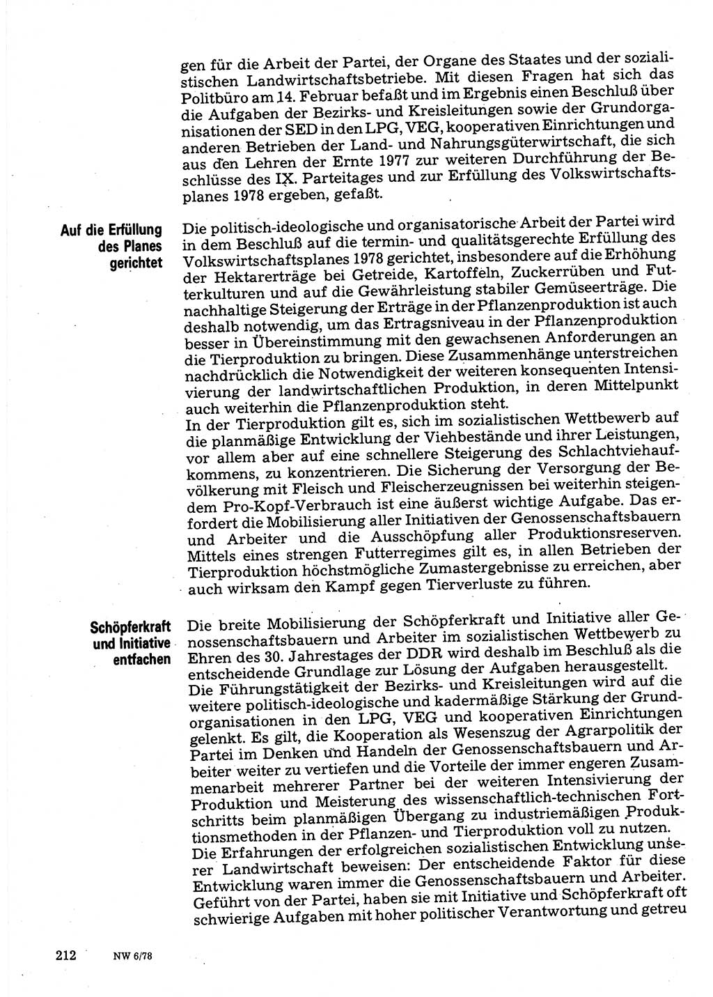 Neuer Weg (NW), Organ des Zentralkomitees (ZK) der SED (Sozialistische Einheitspartei Deutschlands) für Fragen des Parteilebens, 33. Jahrgang [Deutsche Demokratische Republik (DDR)] 1978, Seite 212 (NW ZK SED DDR 1978, S. 212)